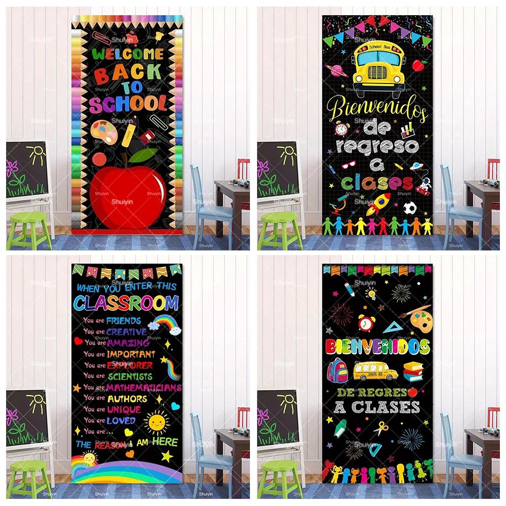

Bienvenidos De Regreso A Clases Door Cover Welcome Back to School Classroom Door Porch Sign Decor Banner Backdrop Photozone Prop