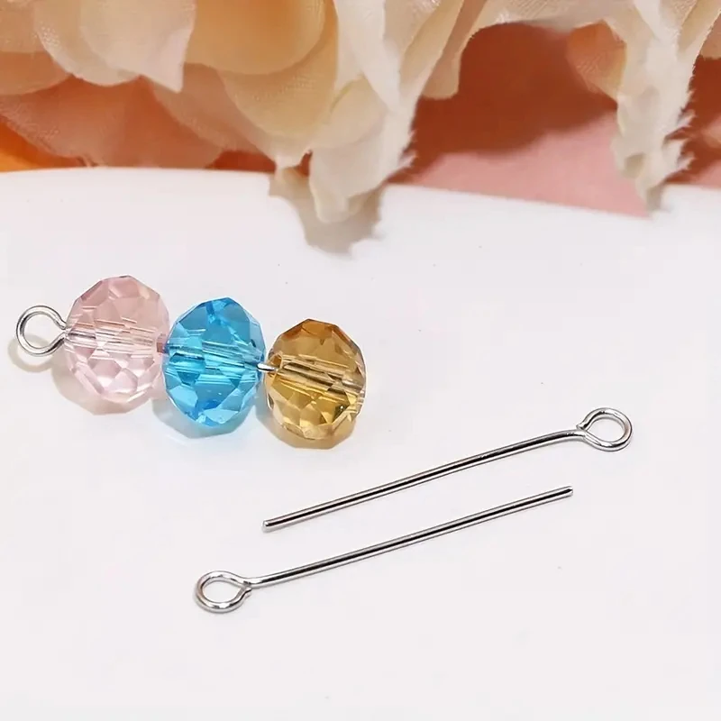 200PCS 35mm Mini Metal Wire Eyepins Beading Small Open Eye Head Pins Needles Bulk for DIY Craft Bead