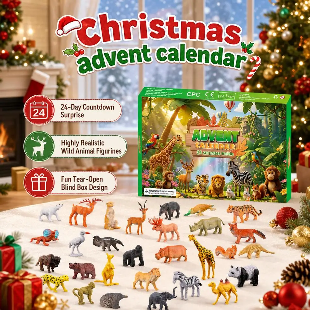 Christmas Countdown Calendar Tearable Box Animal Construction Vehicle Children's Gift 24-Day Digital Countdown Calendar 2026 New