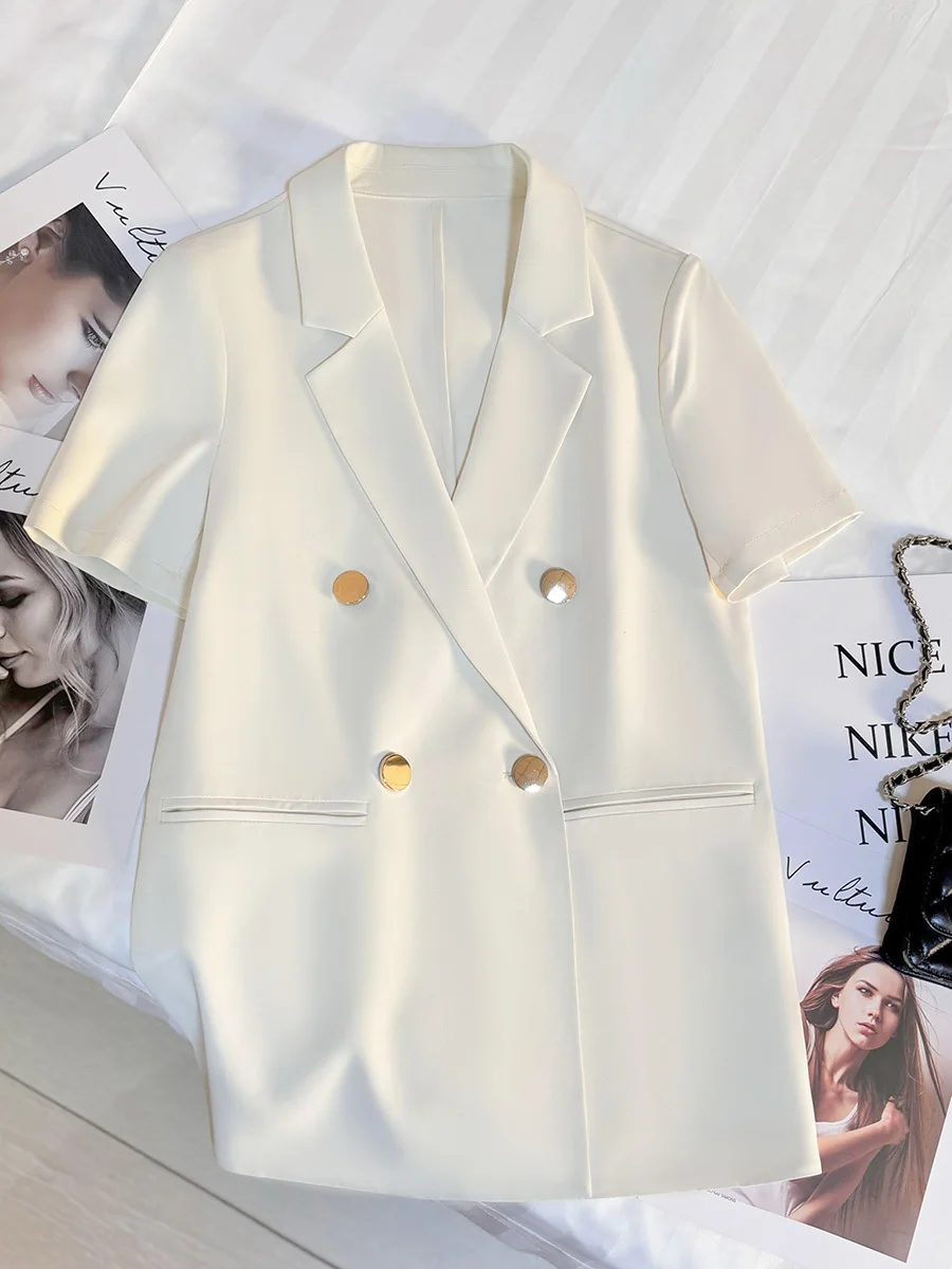 블레이저 여성용 루즈핏 오버사이즈 옐로우 블랙 코튼 패브릭 코트 신상 봄 여름 2025 올 슈트 한국 스타일 스트리트웨어