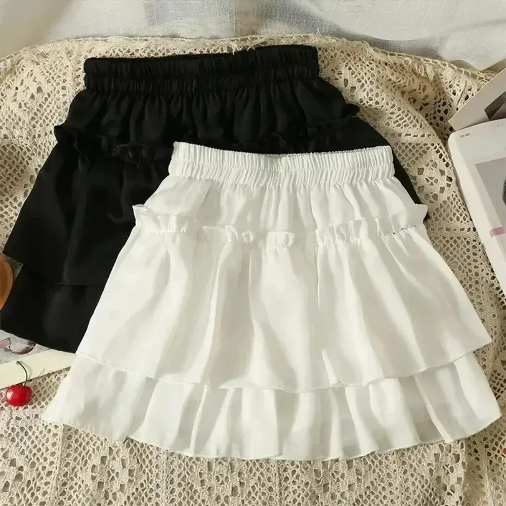 Sommer Sexy Kawaii Plissee A-linie Rock für Frauen Weiß Rüschen Tiered Süße Stil Elastische Taille Dünne Koreanische Harajuku Y2K Kleid