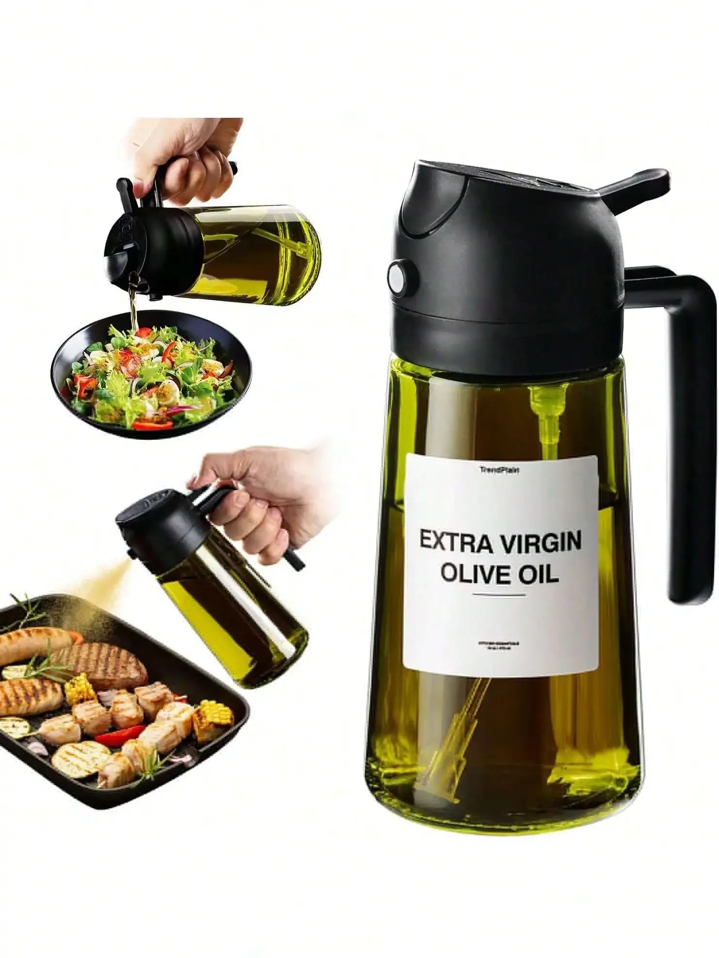 1pc Handheld Oil Sprayer, Combines Spraying And Pouring Functions, Large Capacity Olive Oil Dispenser, Suitable For Kitchen And Home Use, Can Atomize Spray, Leak-Proof, No Residue, Leak-Proof Soy Sauce And Vinegar Seasoning Bottle