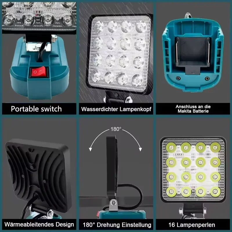 3/4 pulgadas para Makita 14,4 V-18V Li-ion batería LED luces de trabajo linterna Camping lámpara de inundación foco al aire libre lámpara de emergencia