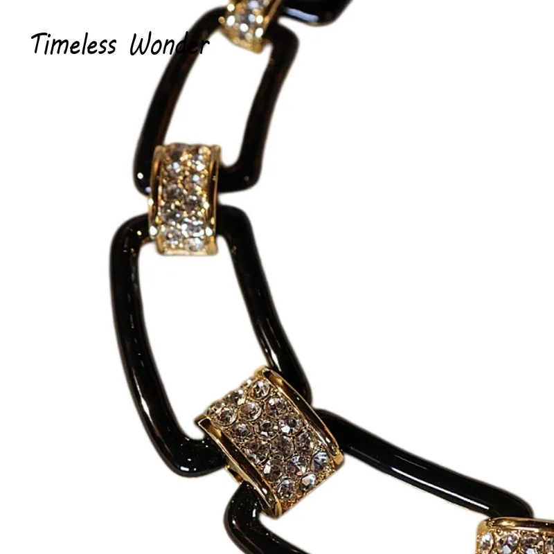 Timeless Wonder Retro Enamel Zircon Geo Linked Pave Chains Necklace Women Designer Jewelry Top Rare Trendy Classy Vintage 4612