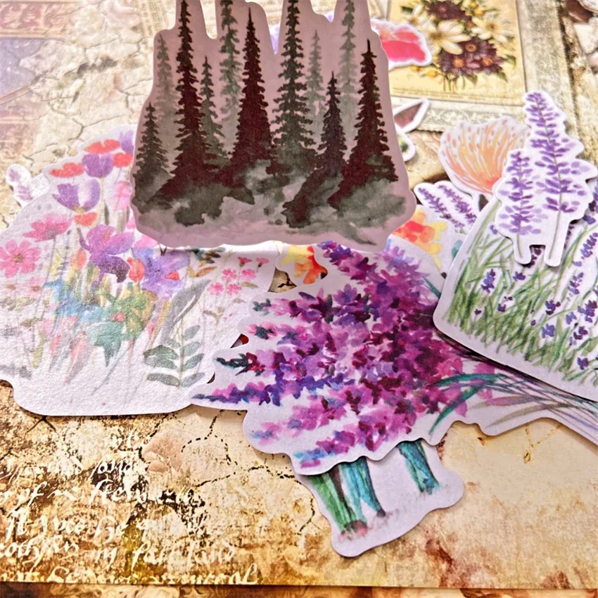 13Pcs Watercolor Lavender Flower Diary Planner Decorative Mobile Stickers DIY Craft Scrapbooking Stickers Photo Albums Card Make