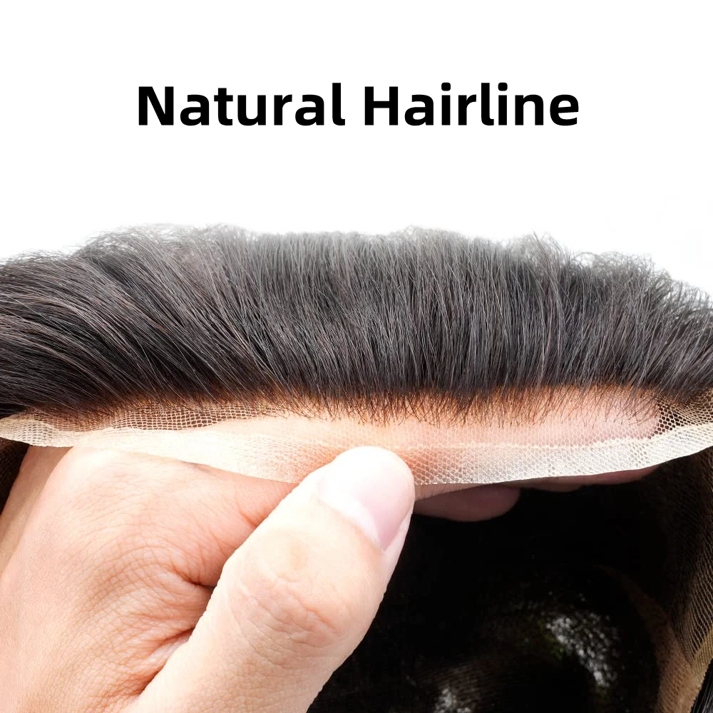 Toupee Lace & PU Base perucas para homens, unidade do sistema de substituição do cabelo humano, prótese durável do cabelo masculino