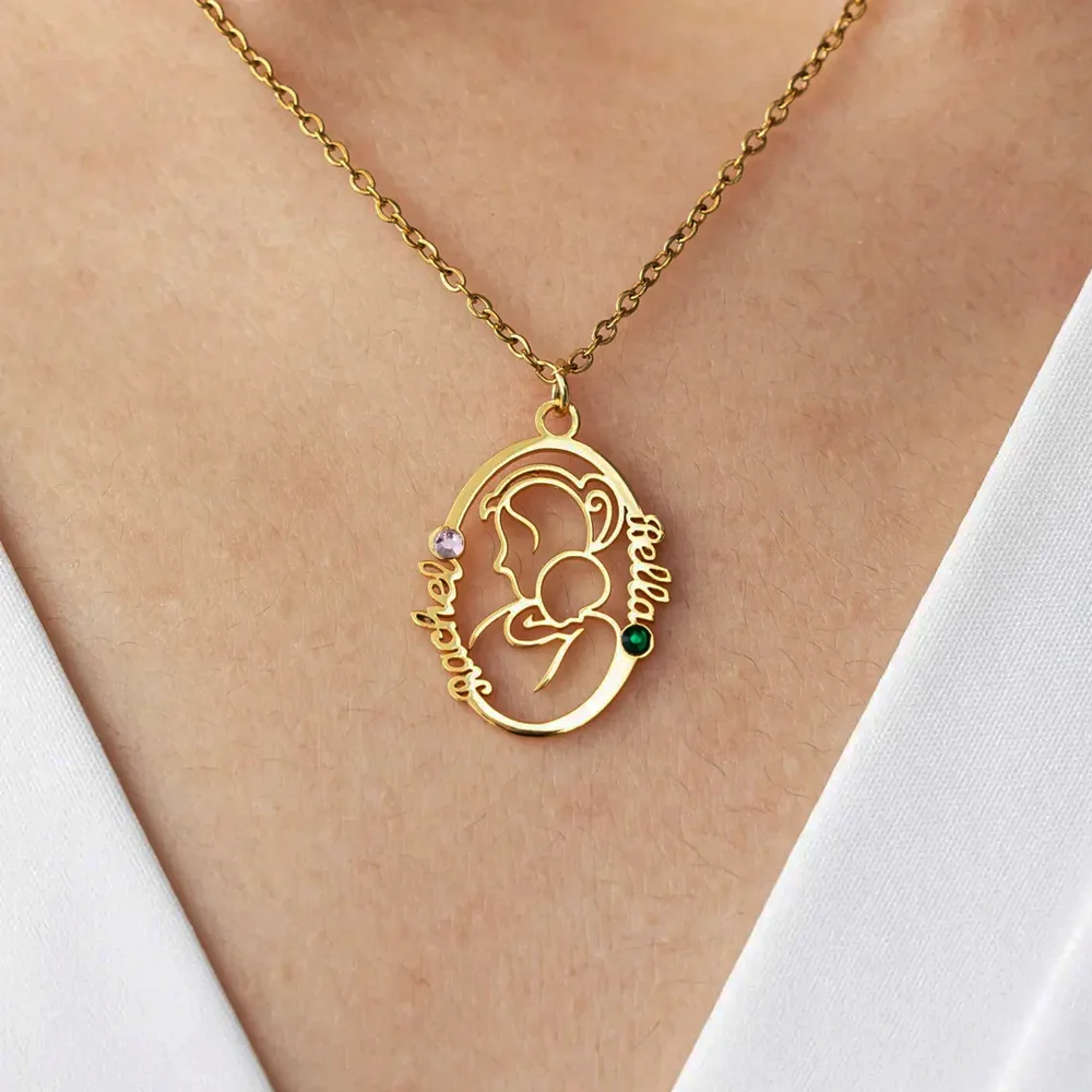 Atoztide Custom 2 Names Necklace for Women Personalized Stainless Steel Jewelry Mother Kids Heart Chain Pendant Birthday Gift