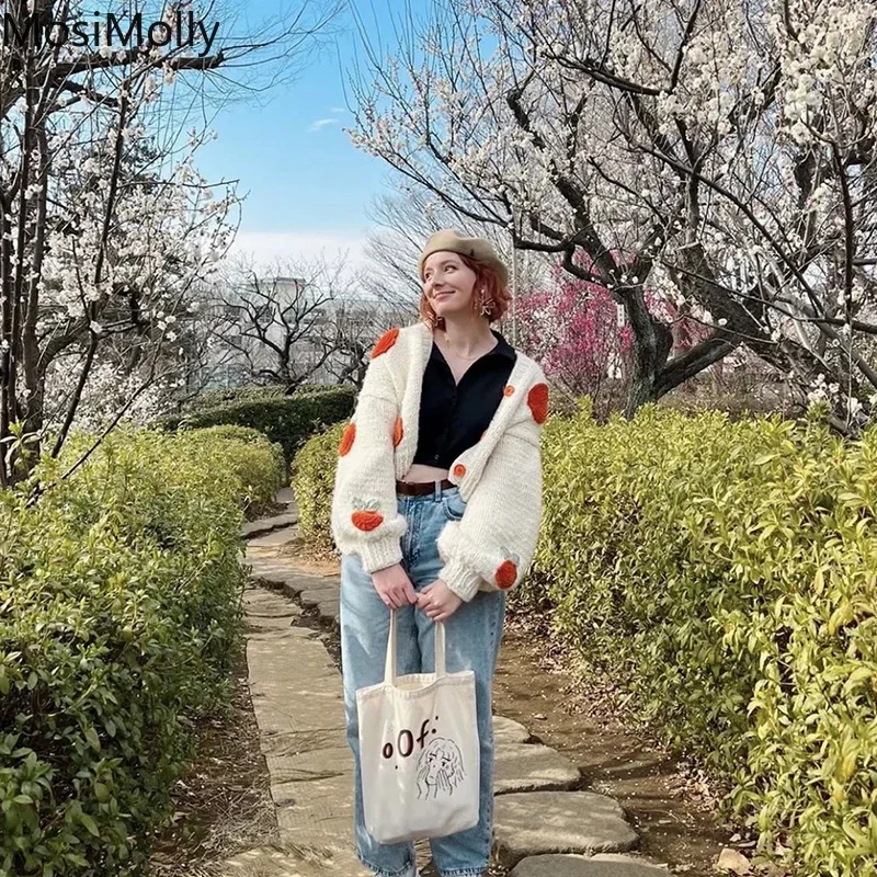 MosiMolly Handmade Orange Cardigan Sweater Knitting Cardigan Coats Knitting Orange Patchwork Sweater Jumper Pullovers 2022