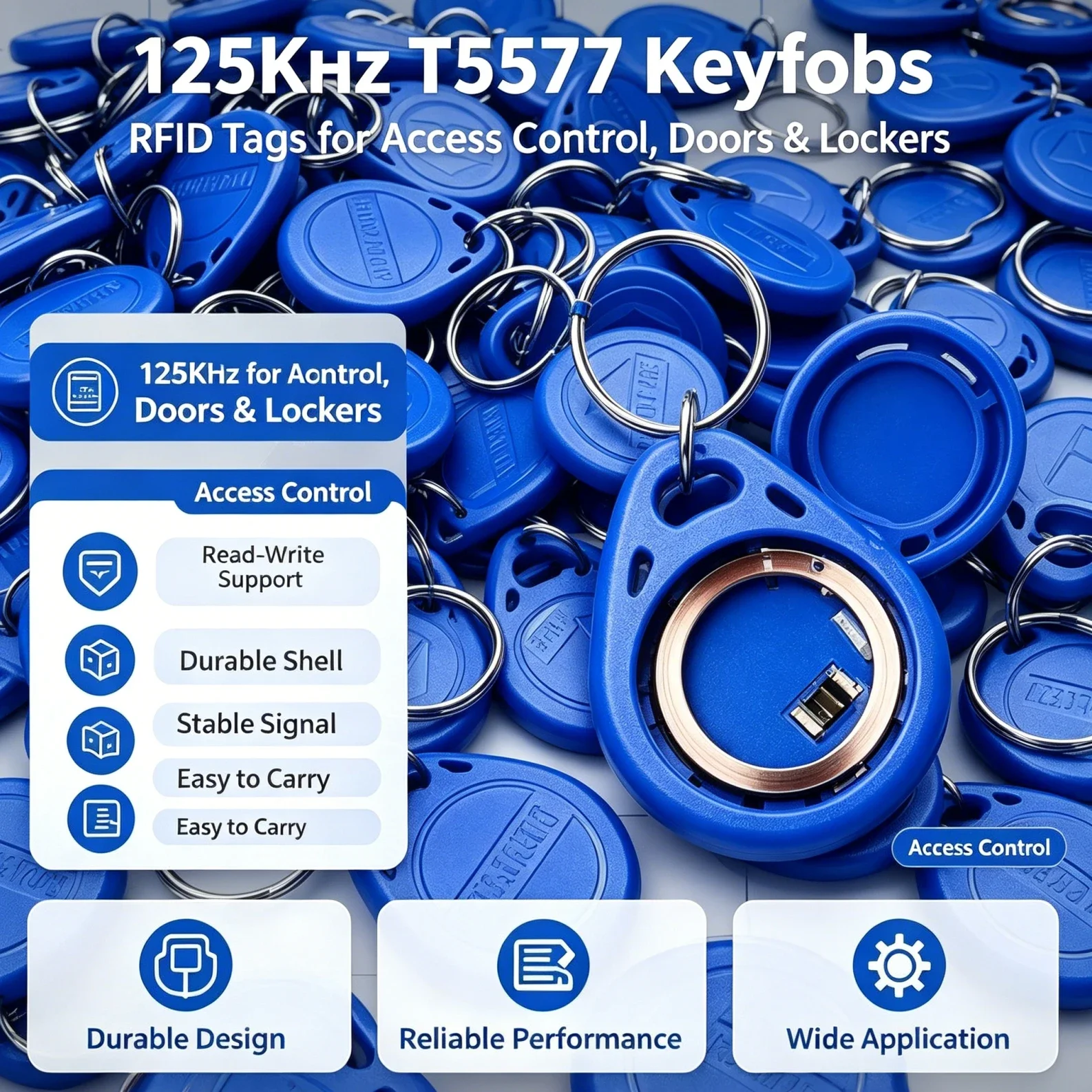 50/100pcs T5577 Rewritable 125KHz RFID Key Fob – Copy & Duplicate Proximity Token, Keyfobs Can Copy Card