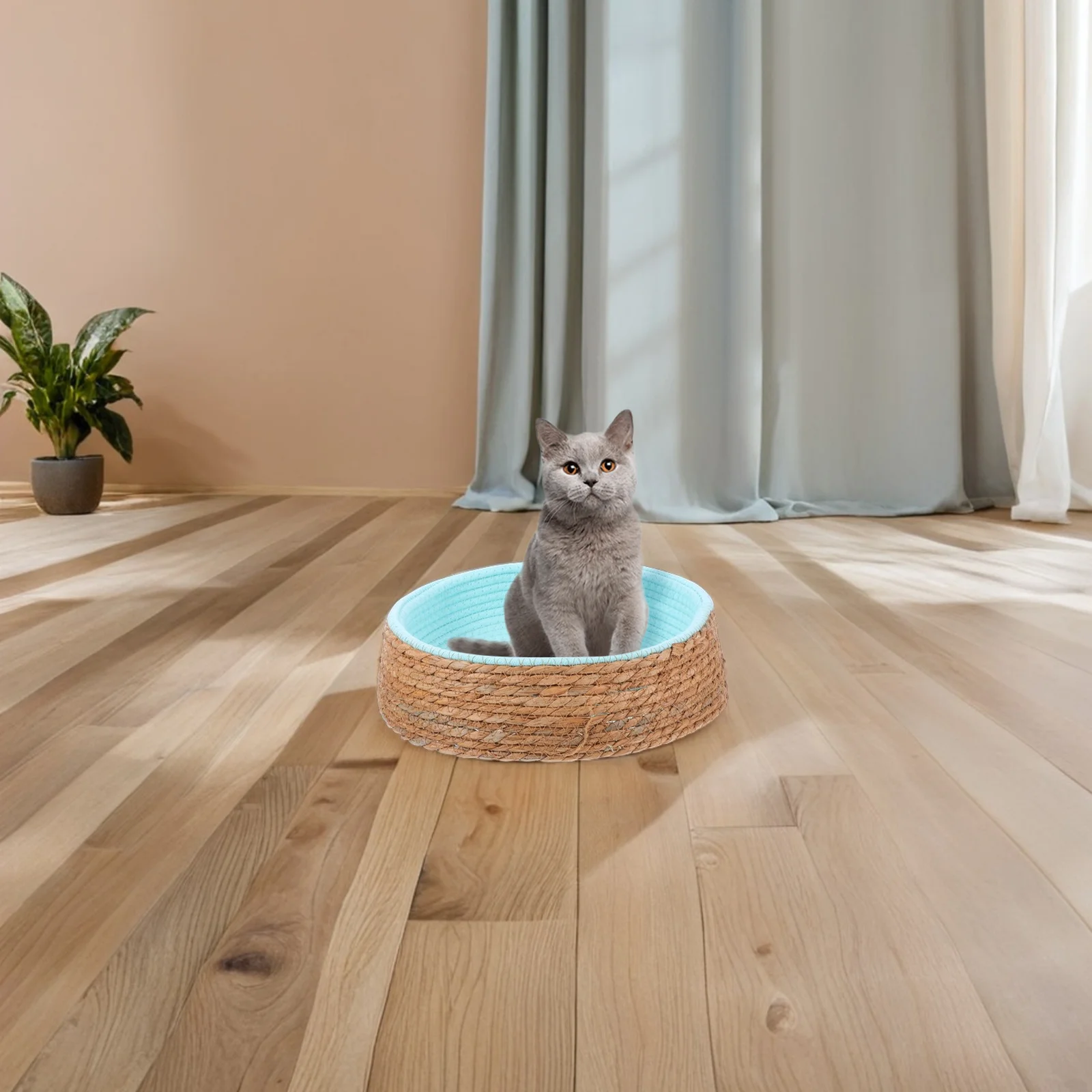 

Woven Pet Nest Bed Round Cat Sleeping Nest For Small Dog Puppy Cat Cool Comfortable Lightweight Durable Grass Wicker Pet