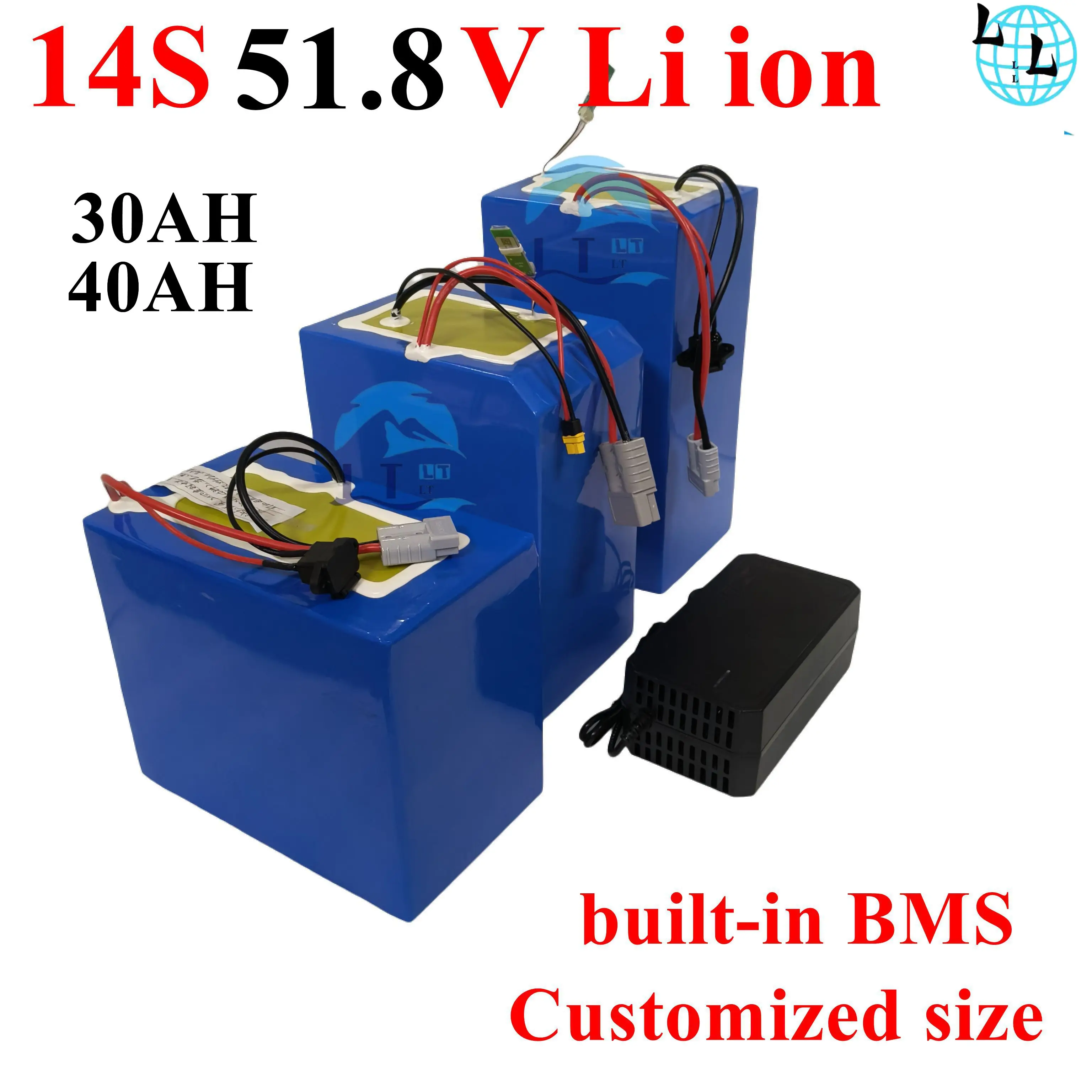 LL Batterie Lithium 14S BMS 52V, 30Ah, 40Ah, pour planche de surf électrique, jet board, scooter marin, 58.8V