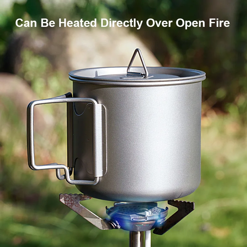 Pure Titanium Camping Mug Lid Heat Resistant Folding Handle Portable Stackable Coffee Cup 200ml 350ml 420ml 500ml Hiking Picnic