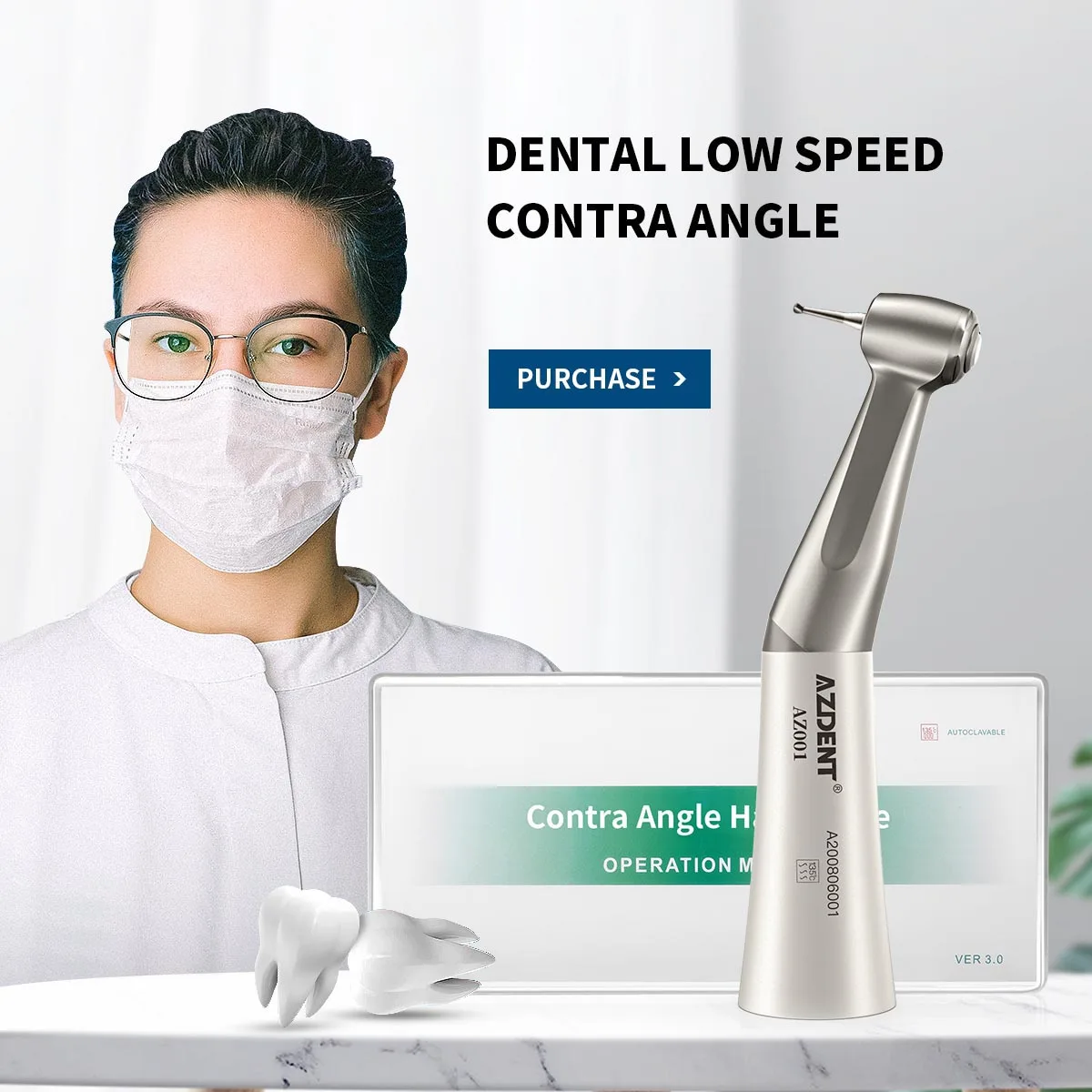 AZDENT Dental Contra Angle Low Speed Handpiece Push Button AZ001 External Water Spray E-type Coupler Handpieces Dentistry Tool