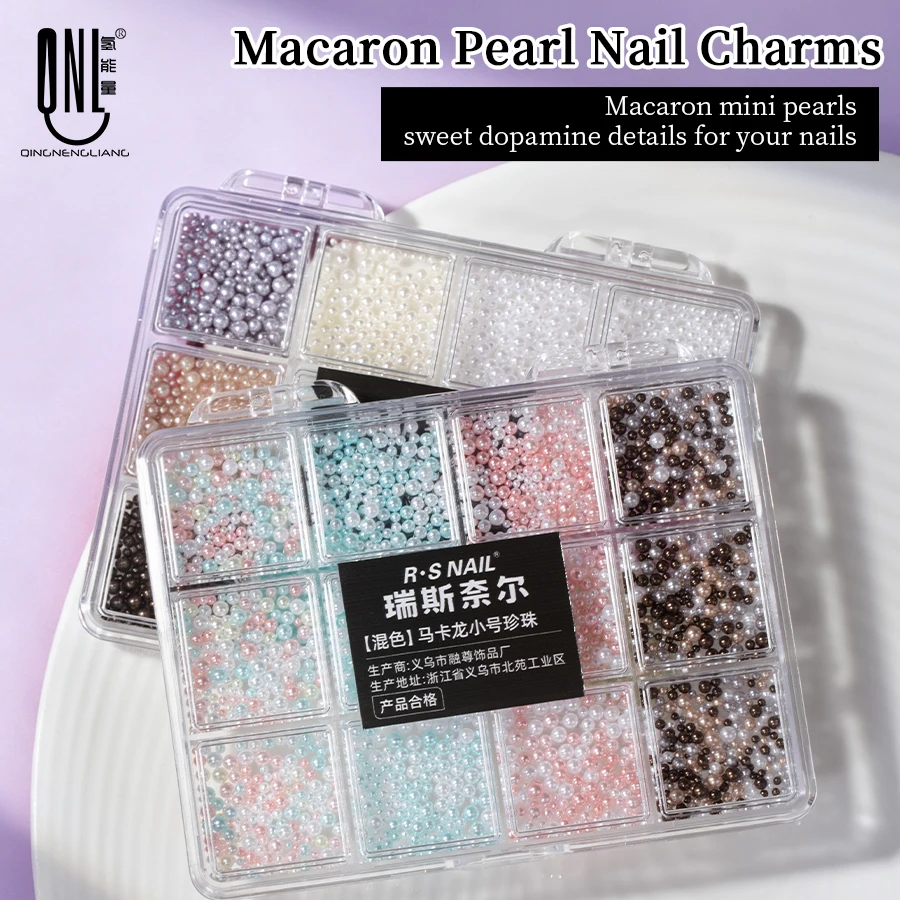 Mixed Color Imitation Pearl Beads 3-8mm ABS Plastic for Nail Art DIY Jewelry Making with Storage Box Manicure Decoration Pearls