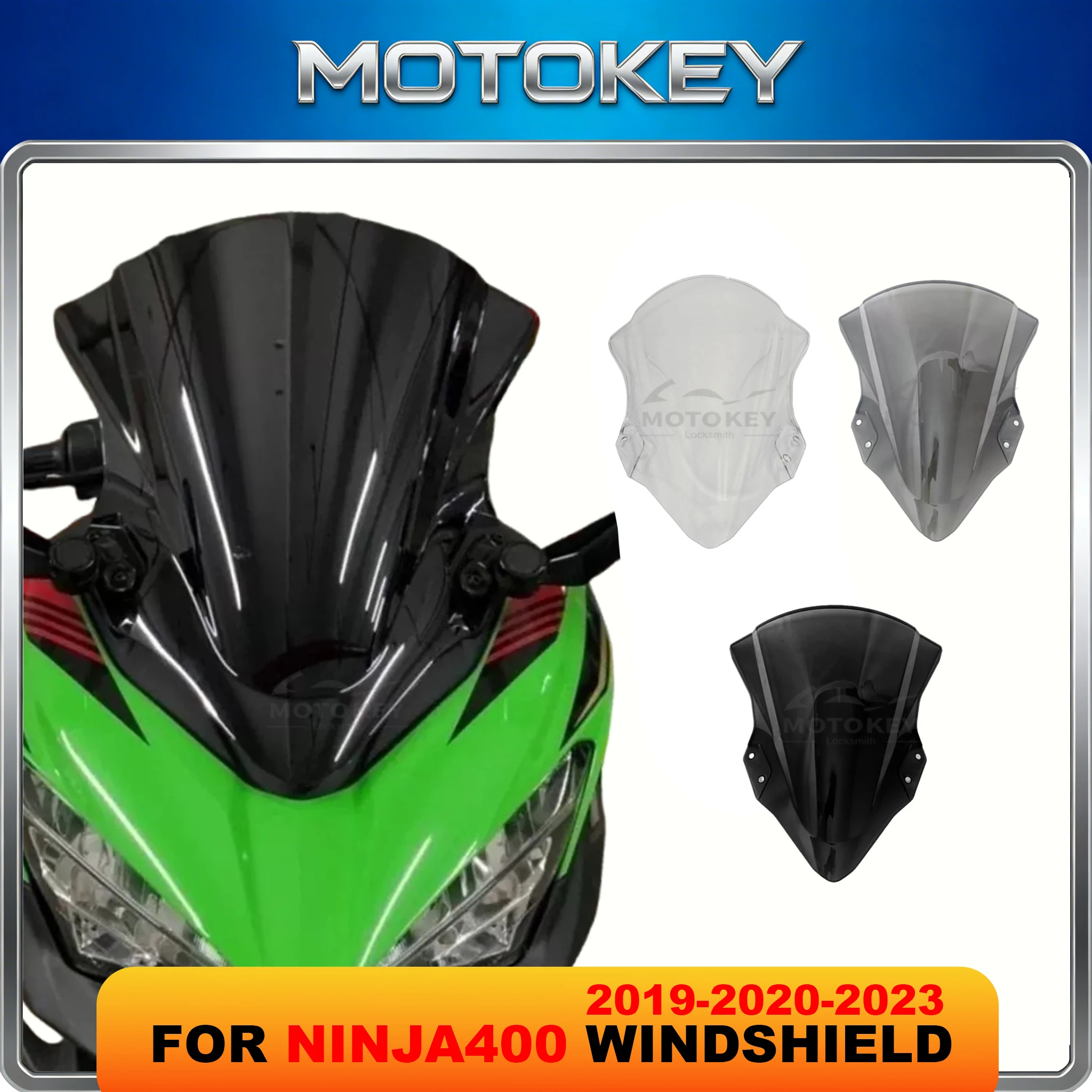 for Kawasaki Ninja400 2018-2023 Double Bubble Motorcycle Windshield Wind Screen Clear with Installation Kit Included