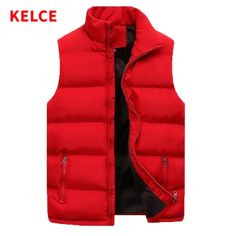 KELCE Brand 2023 Winter Men Vest Parkas Cotton Casual Sleeveless Stand Thick Clothes Solid Color Vest Jacket Male