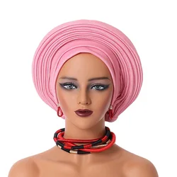 African Headtie Nigerian Aso Oke Headtie Women Hijab Head Wrap Turban Chemo Caps Gele Femme Scarf High Quality for Wedding Party