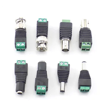 2/5/10pcs 12V DC BNC męskie złącze żeńskie Coax Cat5 do BNC wtyk żeński do diody na wstążce Led wideo Balun akcesoria kamera telewizji przemysłowej