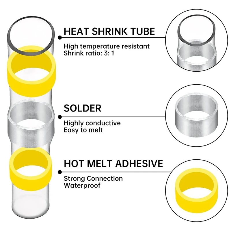 400 szt. Złącza z drutu lutowanego, termokurczliwy tyłek lutowniczy zestaw łączników elektryczny z drutu (26-6 Gauge)