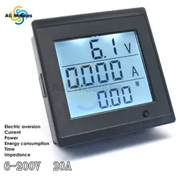 DC6V-200V 20A Display digitale LCD misuratore di corrente di tensione cc 20A consumo energetico impedenza misuratore multifunzione strumenti Tester