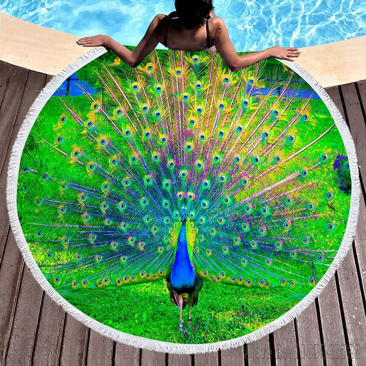 Peacock Open Screen Round 150cm Beach Towel Microfiber Children Kids Swimming Hawaii Bath Towel With Tassel