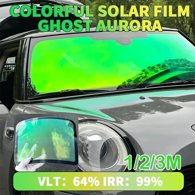 

Colorful Solar Film Ghost Aurora Green 64% VLT Color Changing Car Front Windshield Transparent Chameleon Solar UV Block 99%