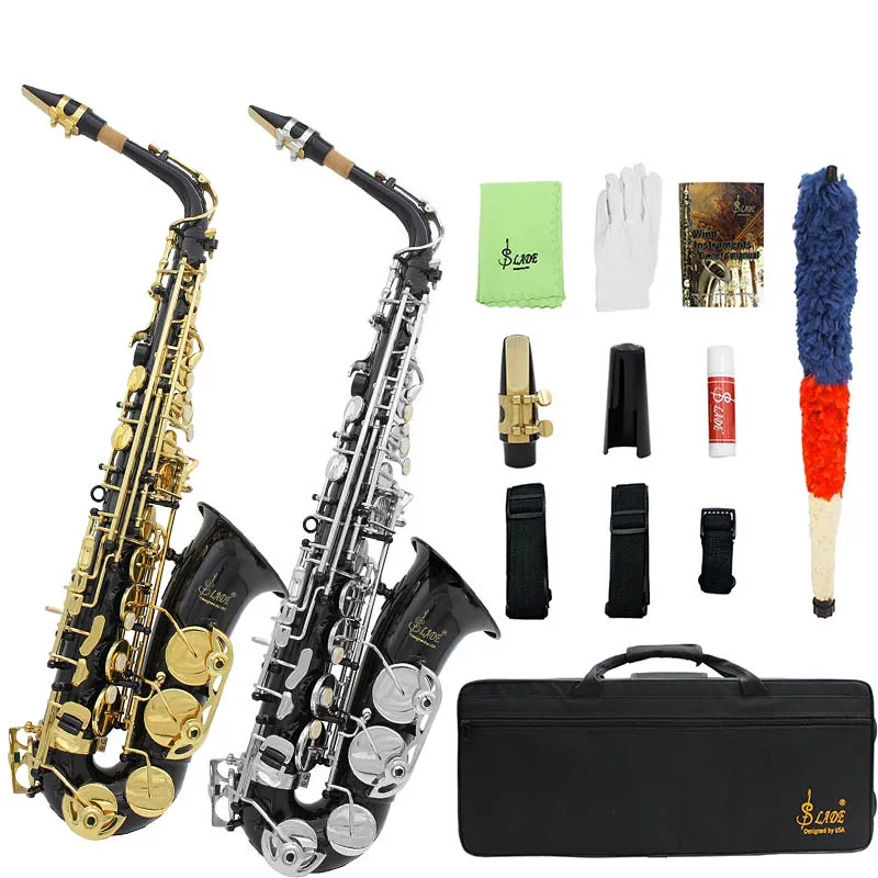 SLADE Eb Alto Saxophone – Gold/Silver Keys Brass Body  Alto Saxophone White Shell Buttons Complete Set Accessories