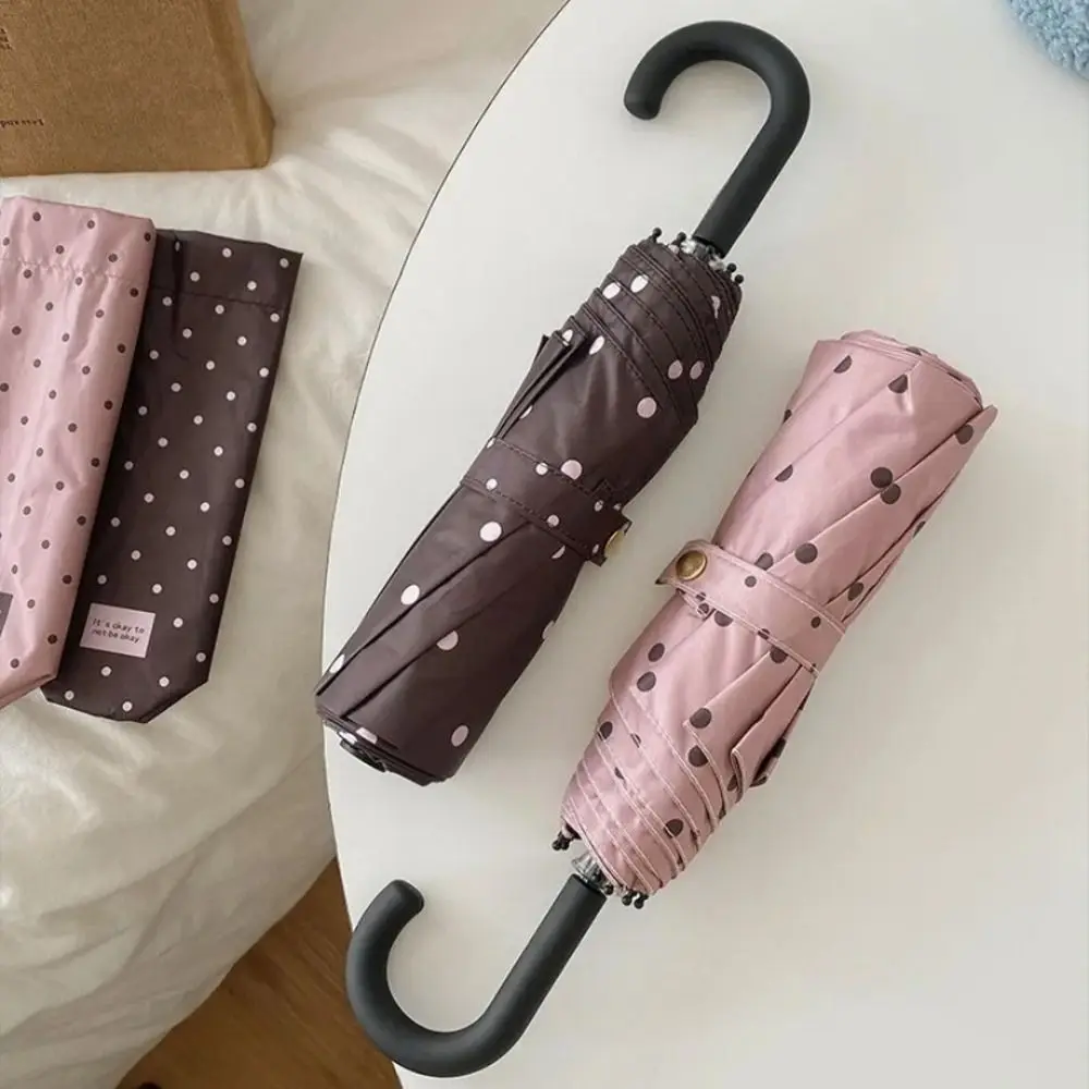 UV Protection Polka Dot Folding Umbrella Lightweight Beach Sun Rain Umbrella Compact Portable Travel Outdoor Umbrella Daily Use