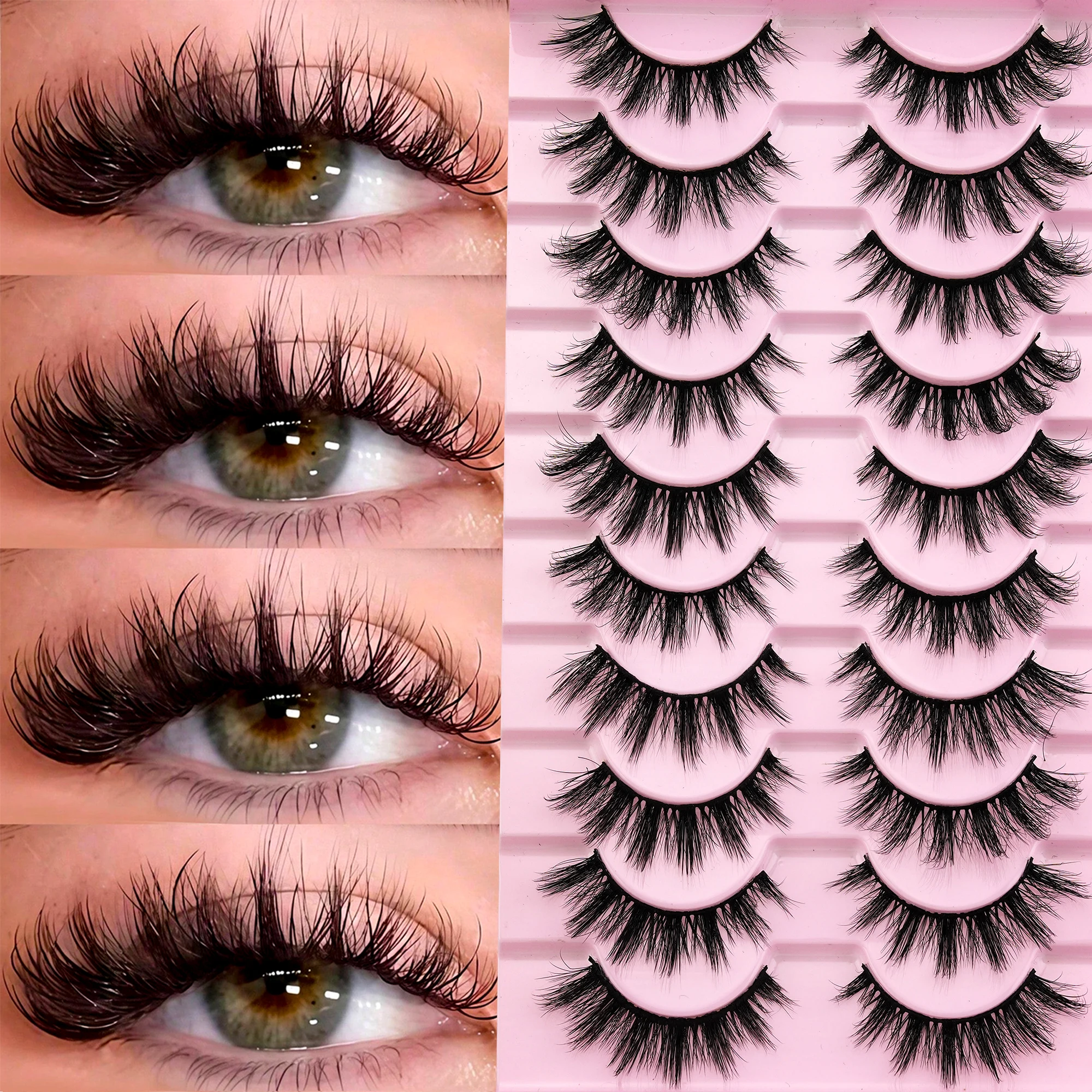 10 Pairs 3D Fluffy Wispy False Eyelashes Multi-layer Cross Blend Strip Lashes Soft Lightweight Reusable Eye Makeup Cosmetics