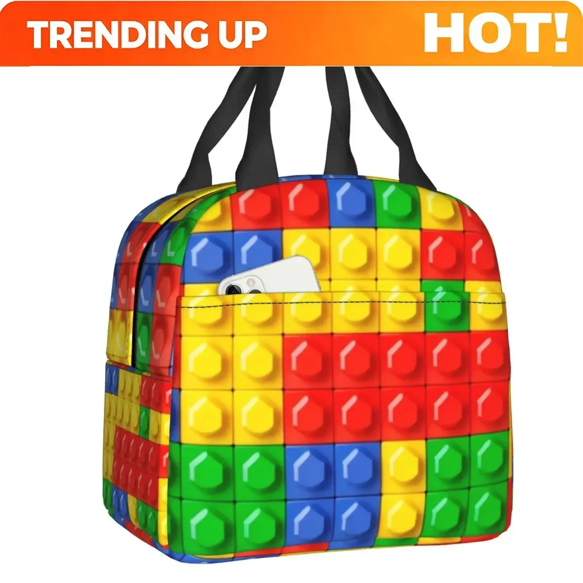 Custom Bag Custom Custom Brick Builder Blocks Master Builder Insulated Lunch Tote Bag For Women Resuable Cooler Thermal Food Lun