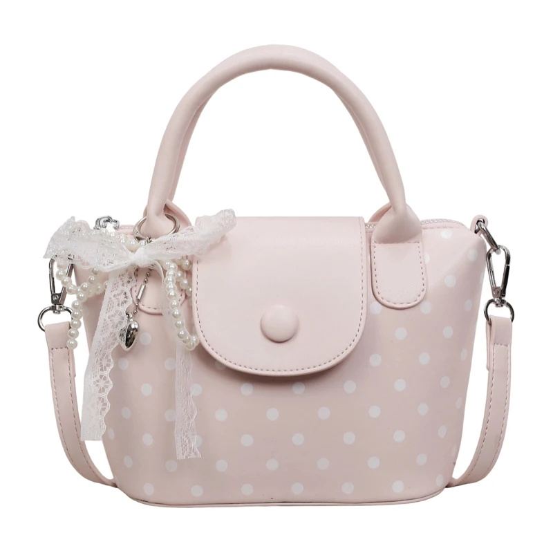 

Women's Cute Pink Polka Dot Mini Handbag with Lace Bow, Detachable Shoulder Strap Crossbody Bag, Japanese Sweet Style Handbag, Versatile for Daily Use