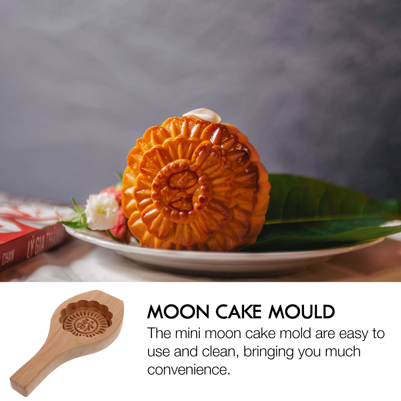 

1Pcs Wooden Moon Cake Mold Pastry Mould Handmade Baking Tool for Kitchen Dessert Decorating Fondant Craft Household Baking