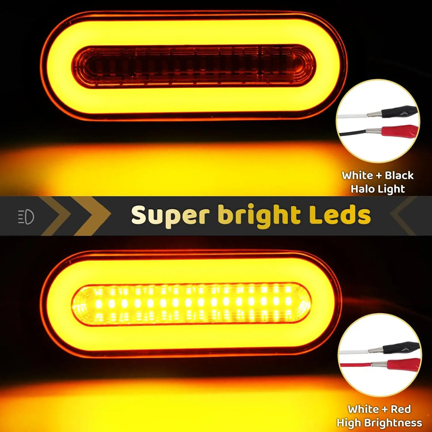

2Pcs 6-Inch Clear Lens Oval Amber 52 LEDs Trailer Boat Halo Parking Turn Signal Tail Lights with Rubber Grommet