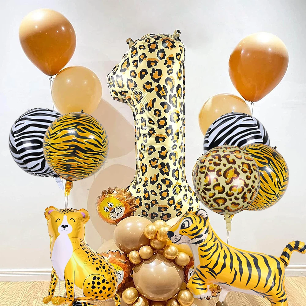 Jungle Safari Birthday Party Decoration Animal Foil Balloon 32in Number Balloon For Kids Safari Wild one Birthday Party Supplies