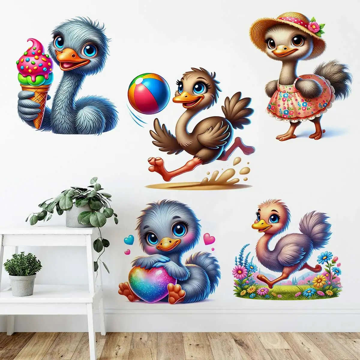 Cute Ostriches Wall Sticker Kids Room Decor Bathroom Toilet Living Room Decor Refrigerator Home Decor Decals S980