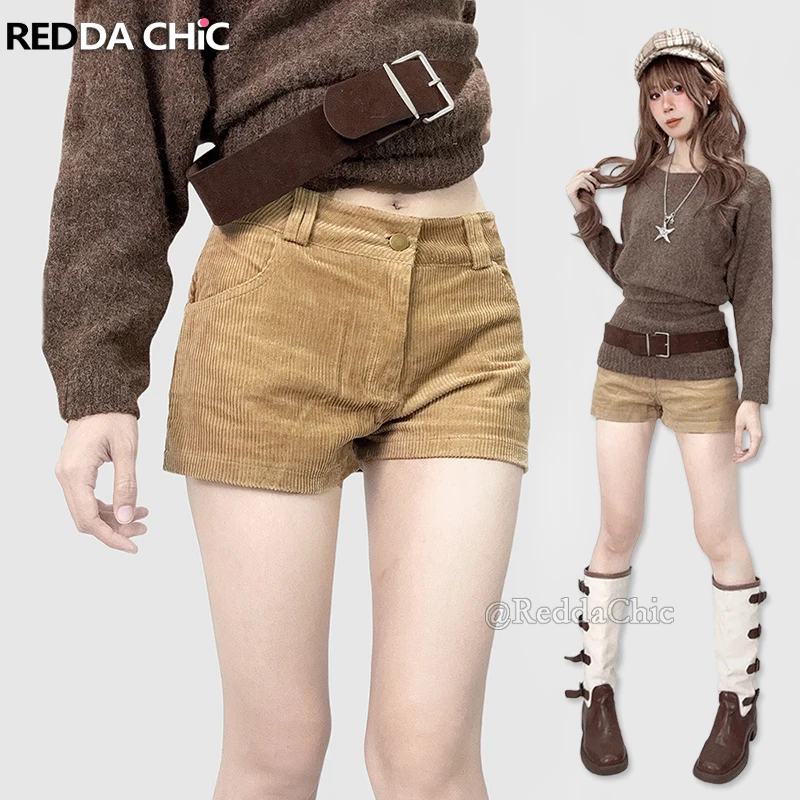 

REDDACHiC вельветовые женские шорты с карманами, однотонные повседневные широкие брюки трапециевидной формы с высокой талией, осенне-зимняя винтажная одежда