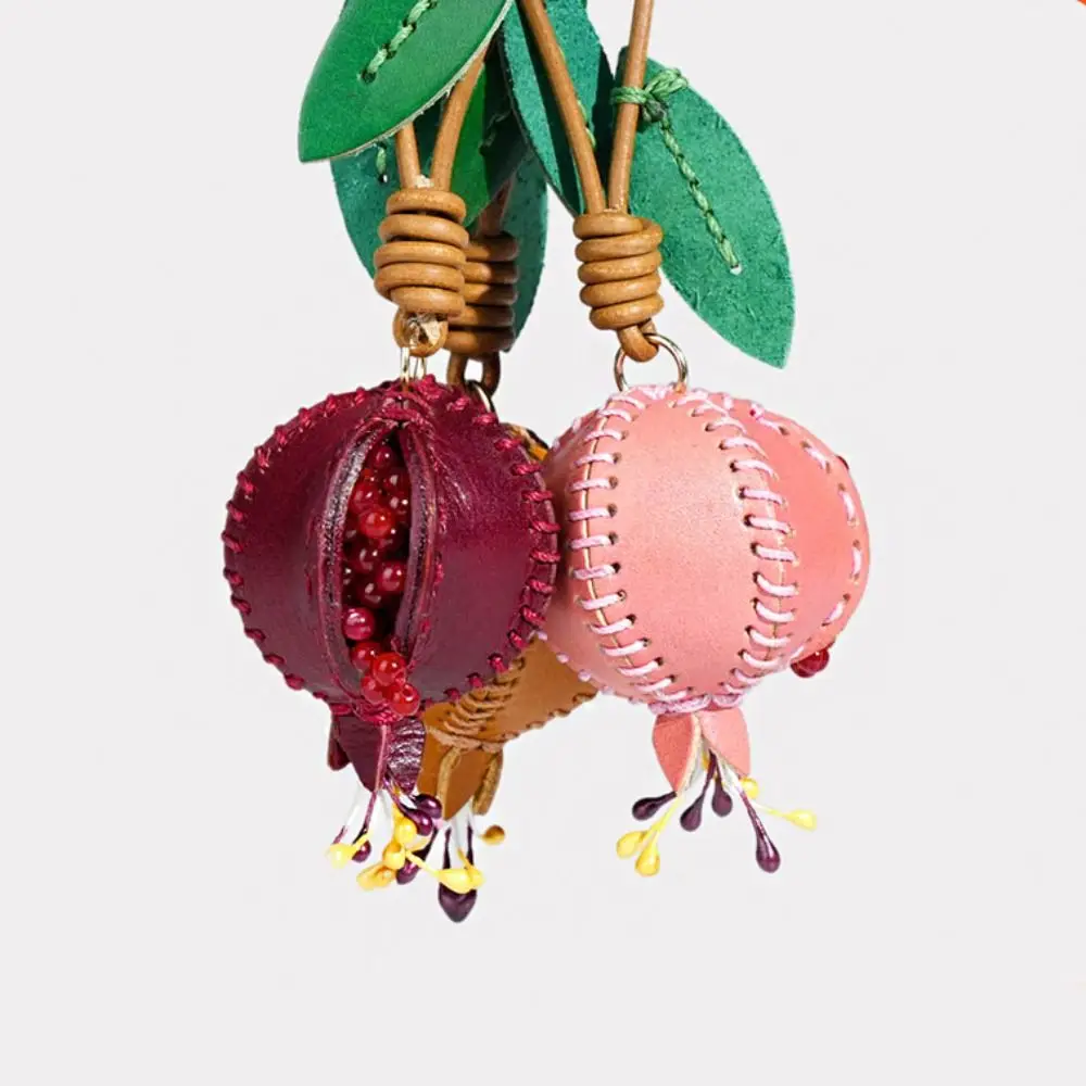 

Cute Hanger Pomegranate Fruit Pendant Car Keyring Cartoon Leather Keychain Fashion Handmade Bag Pendant Women
