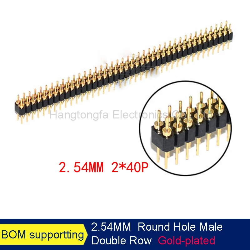 5pcs/lot Round Hole Pin Header Male Female  1* 40Pin 2*40 Single Double Row 2.54MM 2.00 1.27MM Gold-plated Round Pin Header