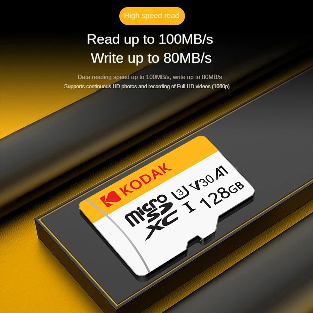 KODAK High-Speed UHS-I U3 V30 A1 MicroSDXC Memory Card - Class 10, 4K Ultra HD, 100MB/s - 32GB, 64GB, 128GB, 256GB Multi-Pack Op