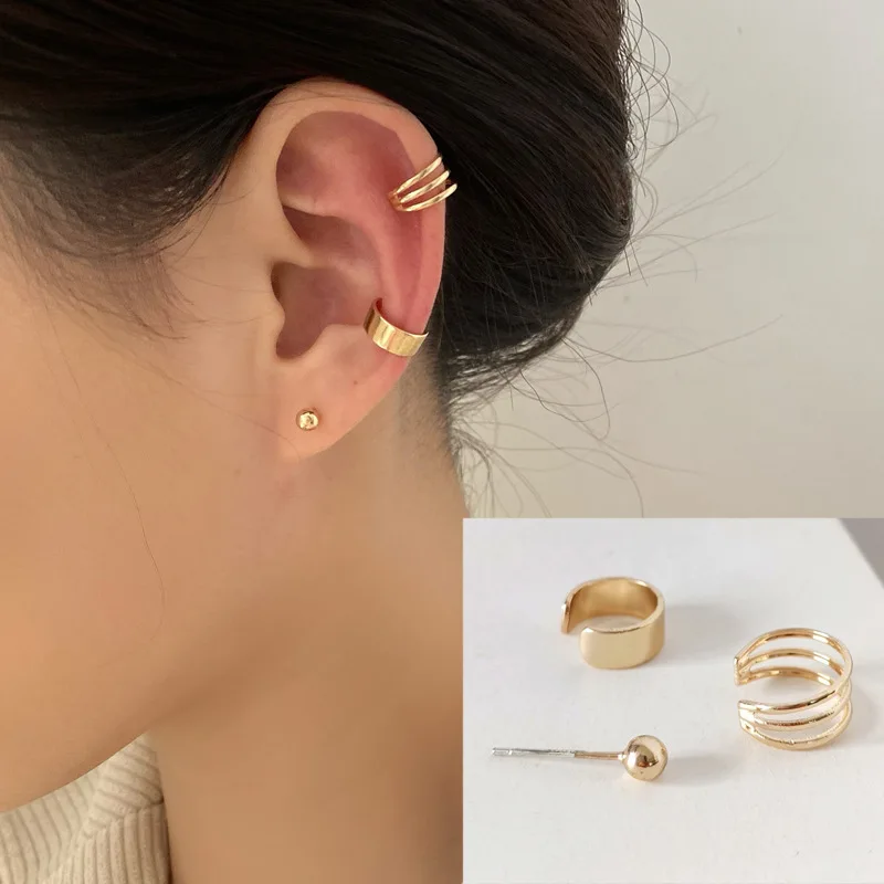 3PCS Fashion Cross Clip Earrings For Women Girls Cute Ear Cartilage Cuff Without Piercing Jewerly Earring Set Men Brincos Gift