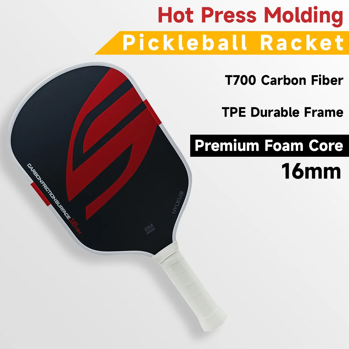 

HVLKUB 2026 Новая ракетка для пиклбола из углеродного волокна T700, сердцевина из полипропилена 16 мм, конструкция горячего прессования, увеличенная зона оптимального удара