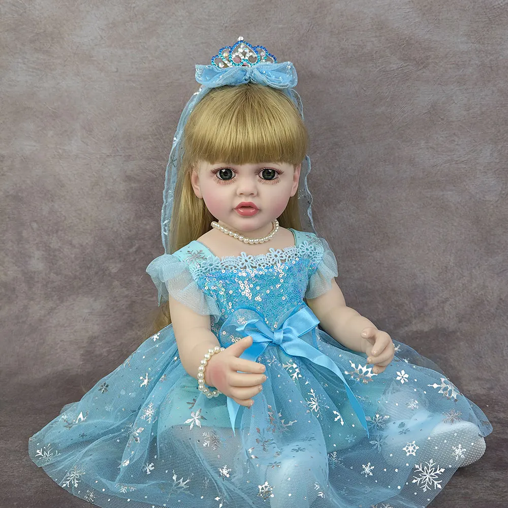 

55CM Soft Vinyl Simulation Girl Doll with Blonde Hair Like A Real Doll Children Washable Companion Toys Birthday Christmas Gift