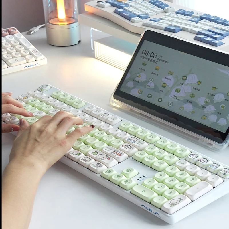 Aula F3108 Wired Mechanical Keyboard Custom Light Mahjong Sound 108 Keys Girls Kawaii With Moa Keycaps Skin-friendly Keycaps