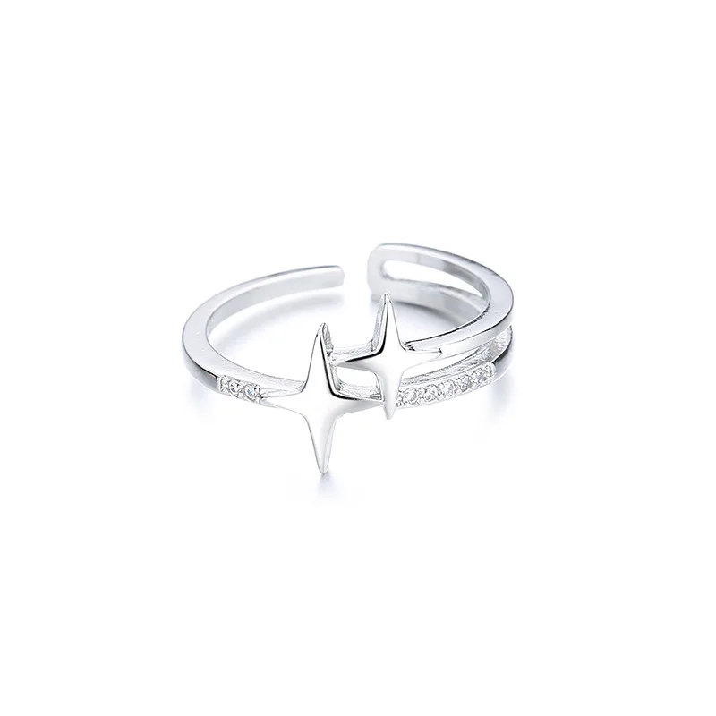 Women's 925 Sterling Silver Four-Pointed Star Zircon Ring