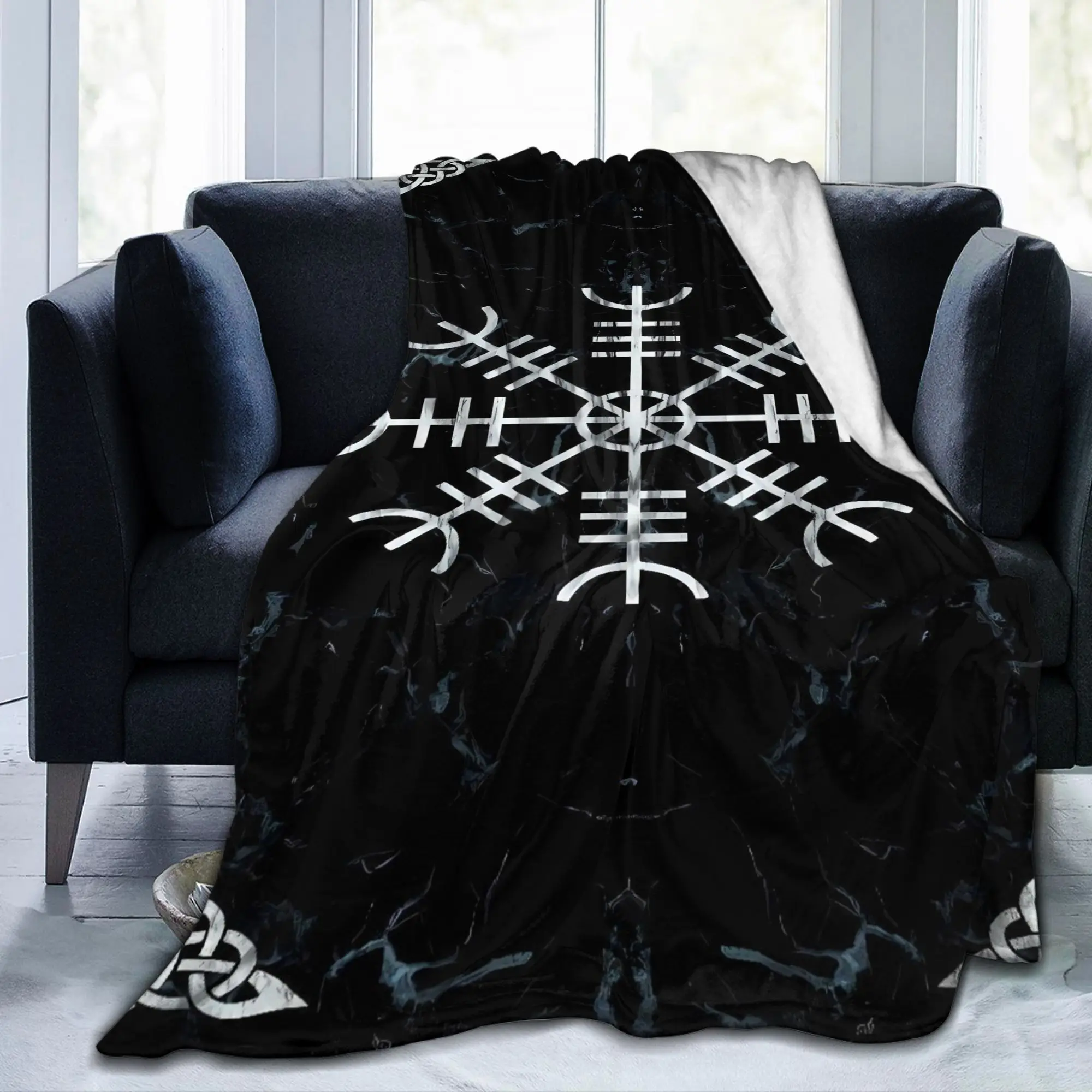 Aegishjalmur Norse Rune Celtic Knot Marble Print Blanket  Travel Flannel Throw Blanket For Outdoor Warm Quality Bedspread
