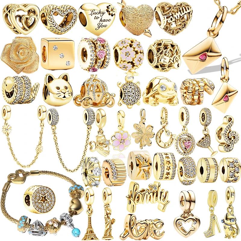 

Sparking Gold Plated Charm Beads Pendant Fit Original Snake Silver Bracelet Necklace Beads For Diy Jewelry Women Gift