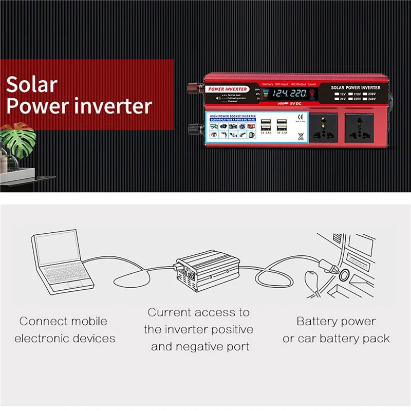 4USB Geändert Sinus Welle Inverter 2000/1500/800W 12V 24V ZU 220V auto Inverter Ladegerät Adapter Solar Power Converter Transformator