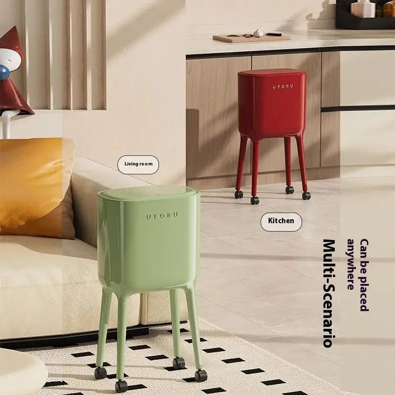 1Pc No-Bend High-Leg Trash Can With Press-to-Open Lid - Large Capacity Oval Kitchen & Living Room Bin, Durable Plastic