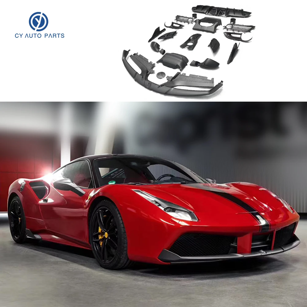 Ricambi Auto per Ferrari 488 kit corpo in fibra di carbonio 488 kit corpo diffusore gonna laterale pala anteriore stile Capristo aggiornato