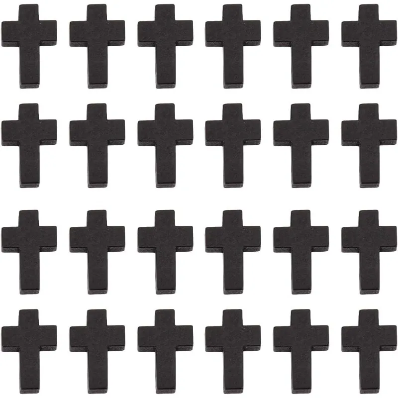 

100Pcs Cross Charms Bulk Wood Cross Beads Black Wooden Cross Charm Bead Mini Small 15x22mm Rosary Pocket Crosses Easter Holiday